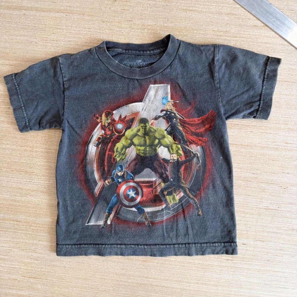Marvel Avengers Boys Graphic T-Shirt XS 4/5 Faded Black Superhero Tee